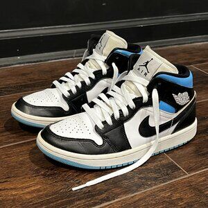 NIKE AIR JORDAN 1 MID UNIVERSITY BLUE BLACK SNEAKERS WOMENS SIZE 7.5